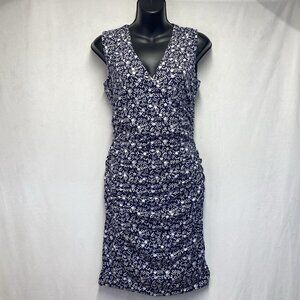 BODEN Sleeveless Faux Wrap Ruched Mini Dress Women Size 8R Navy White Polka Dot